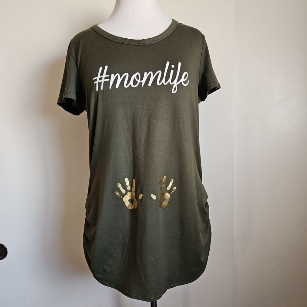 #momlife Olive Green Graphic Maternity Tunic Tee Size XL